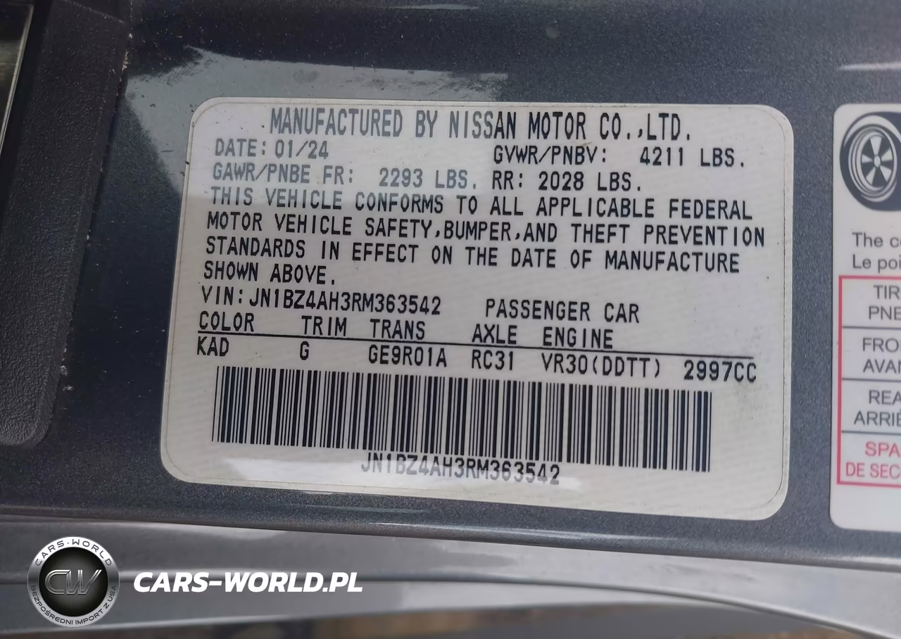 2024 Nissan Z Sport Auto VIN:JN1BZ4AH3RM363542 - 9