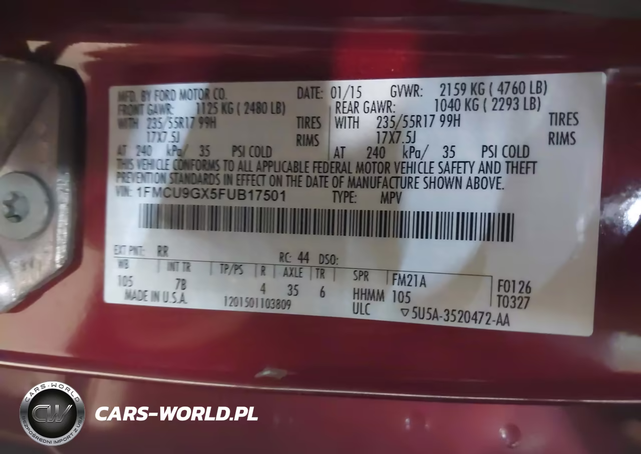 2015 Ford Escape Se VIN:1FMCU9GX5FUB17501 - 9