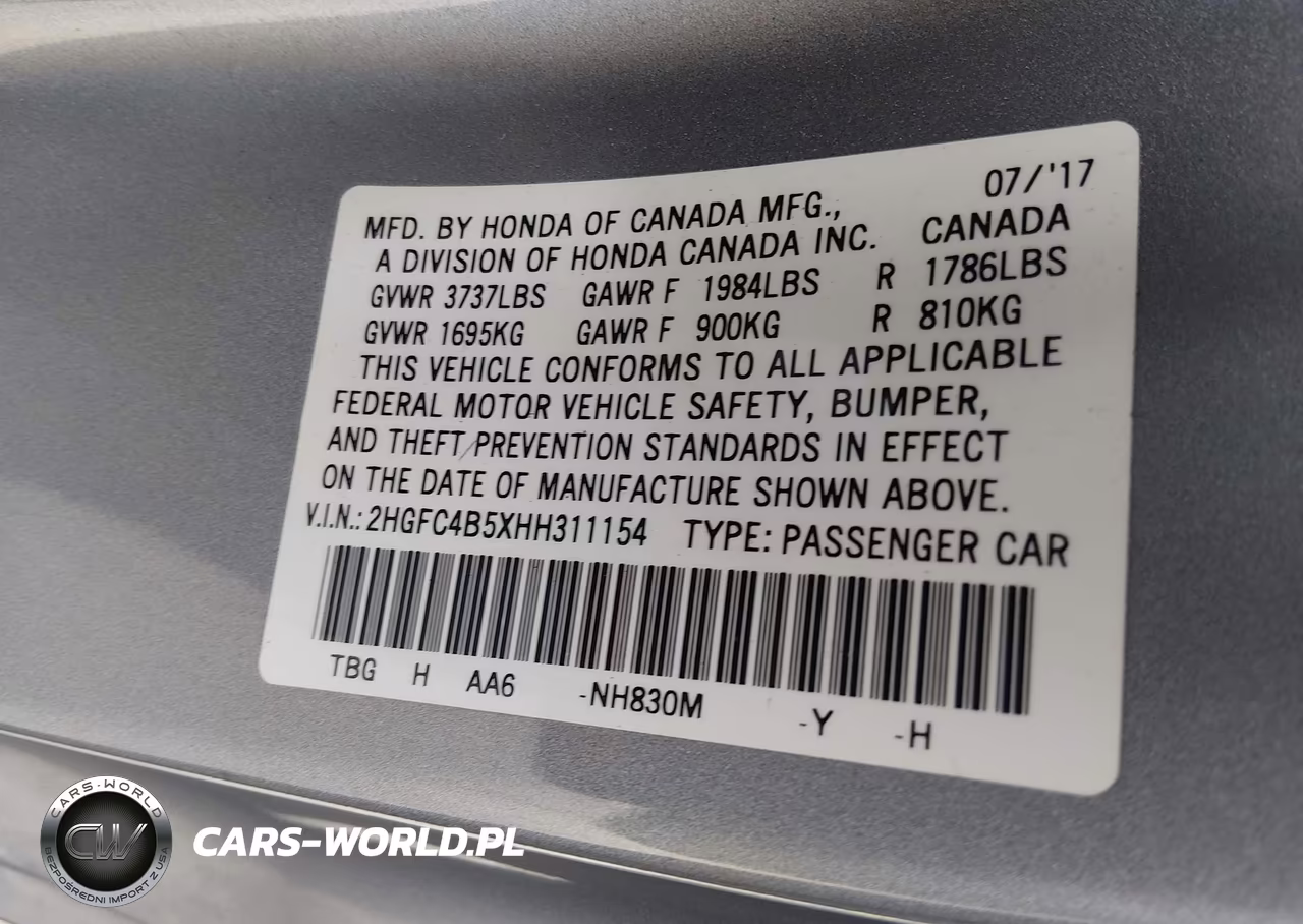 2017 Honda Civic Lx VIN:2HGFC4B5XHH311154 - 9