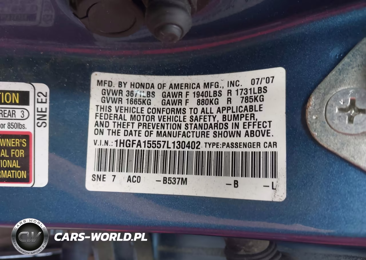 2007 Honda Civic Lx VIN:1HGFA15557L130402 - 9