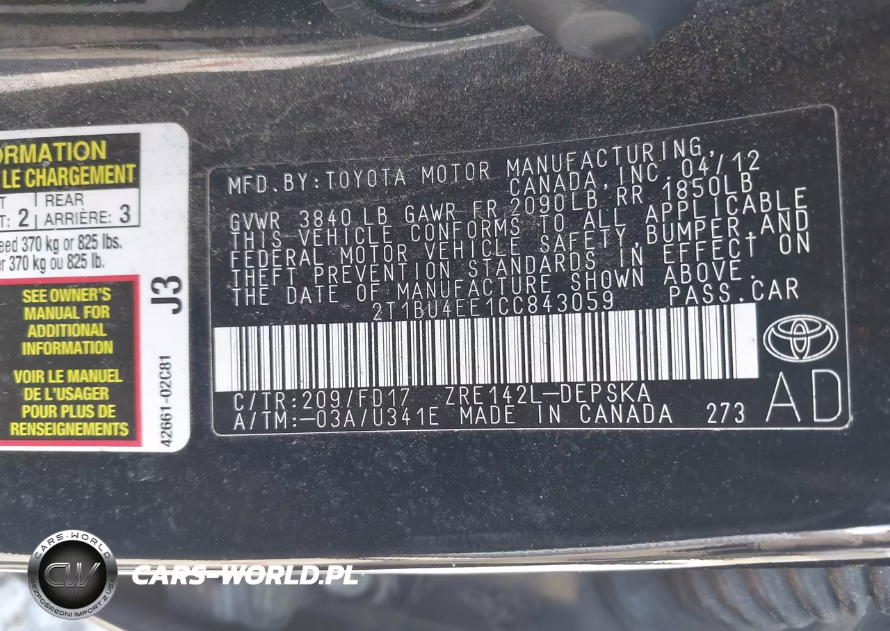 2012 Toyota Corolla S VIN:2T1BU4EE1CC843059 - 9