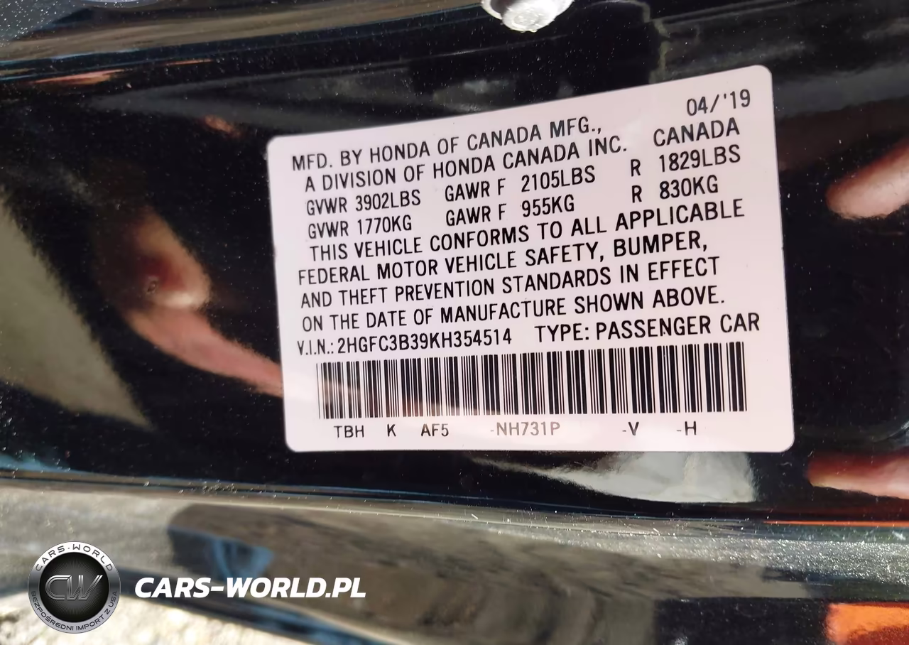 2019 Honda Civic Ex VIN:2HGFC3B39KH354514 - 9