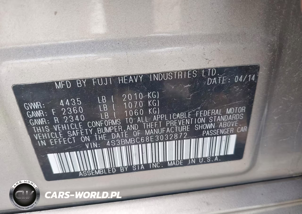 2014 Subaru Legacy 2.5I Premium VIN:4S3BMBC68E3032872 - 9