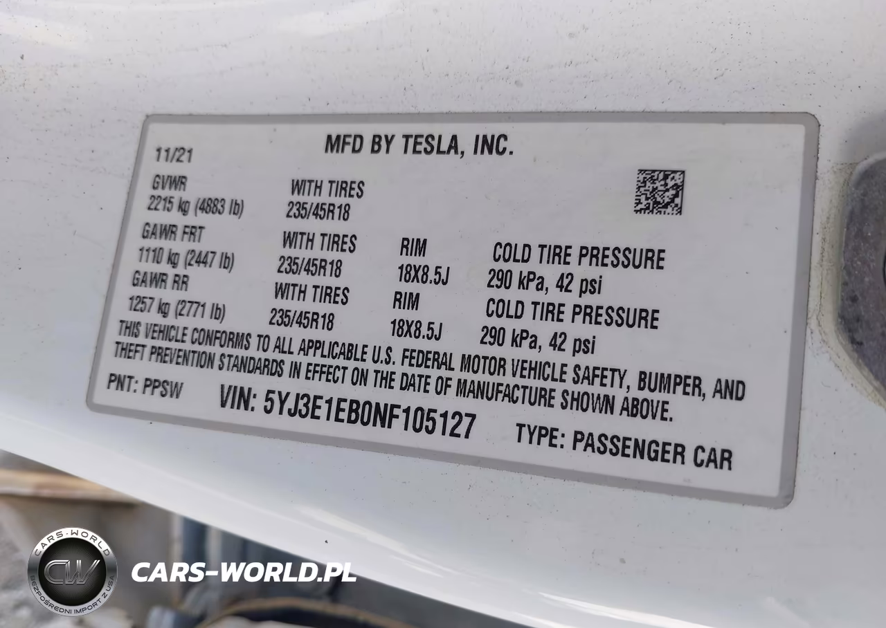 2022 Tesla Model 3 Long Range Dual Motor All-Wheel Drive VIN:5YJ3E1EB0NF105127 - 9