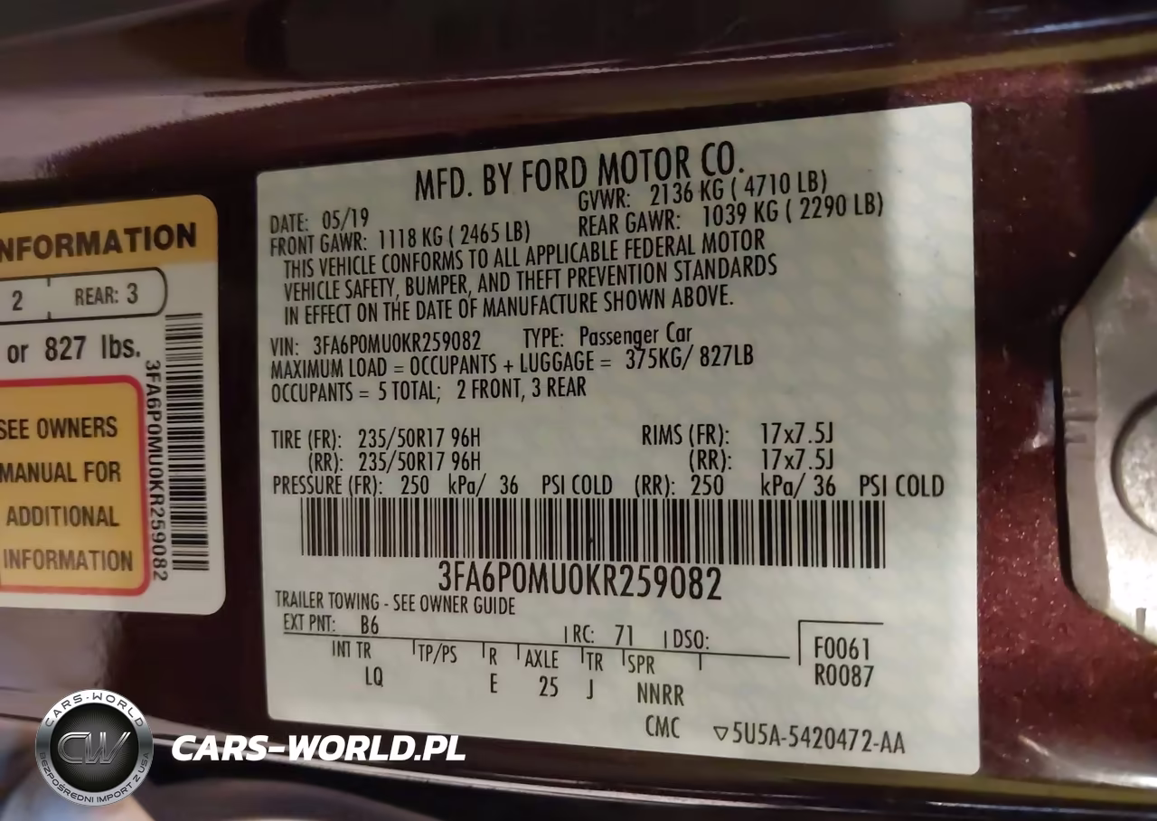 2019 Ford Fusion Hybrid Sel VIN:3FA6P0MU0KR259082 - 9