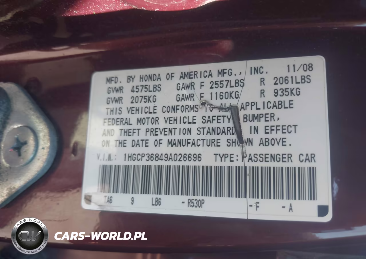 2009 Honda Accord 3.5 Ex-L VIN:1HGCP36849A026696 - 9