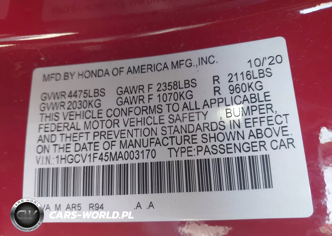 2021 Honda Accord Sport Special Edition VIN:1HGCV1F45MA003170 - 9