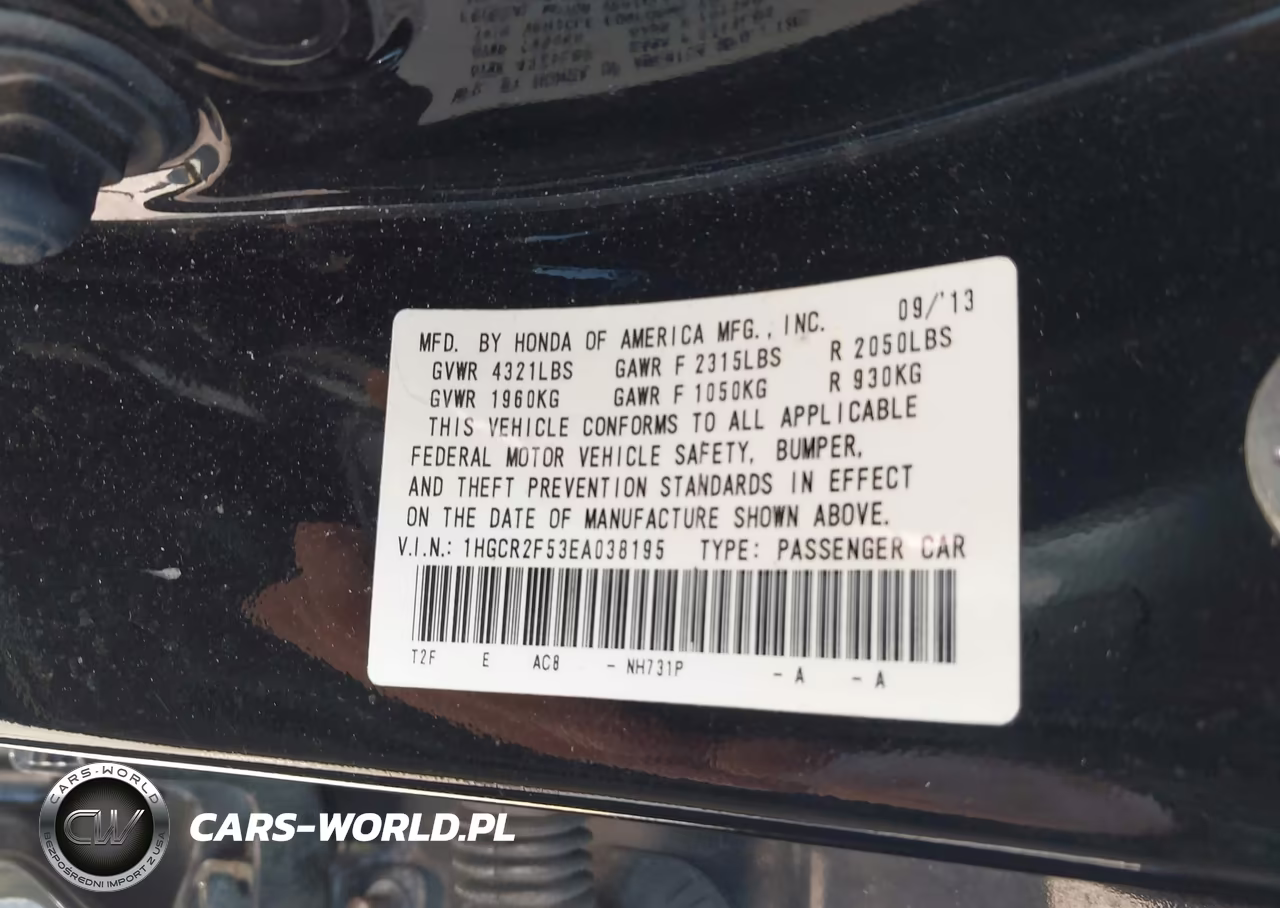 2014 Honda Accord Sport VIN:1HGCR2F53EA038195 - 9