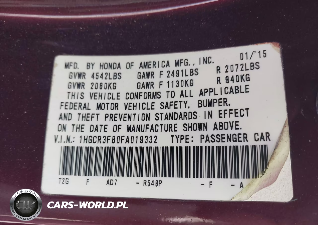 2015 Honda Accord Ex-L V-6 VIN:1HGCR3F80FA019332 - 9