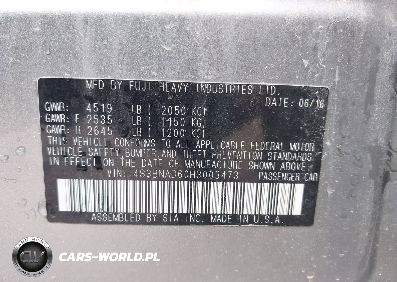 2017 Subaru Legacy 2.5I Premium VIN:4S3BNAD60H3003473 - 9