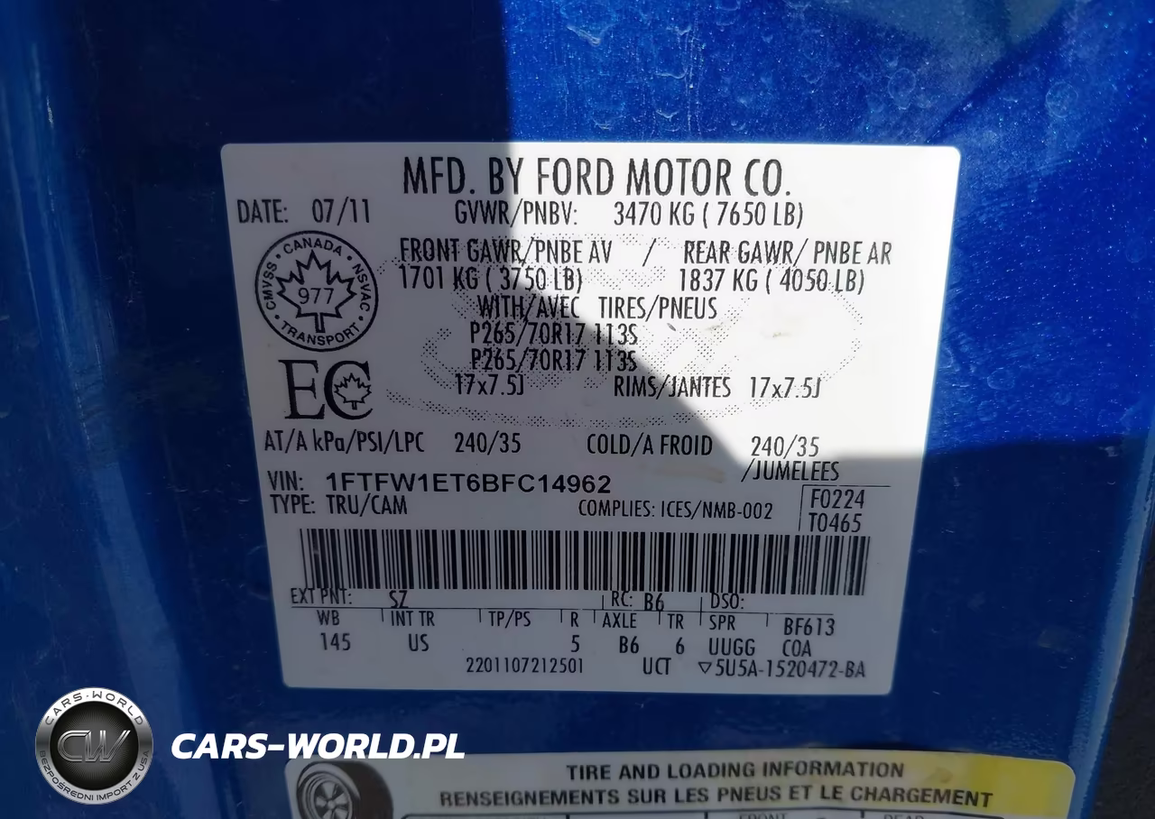 2011 Ford F-150 Xlt VIN:1FTFW1ET6BFC14962 - 9