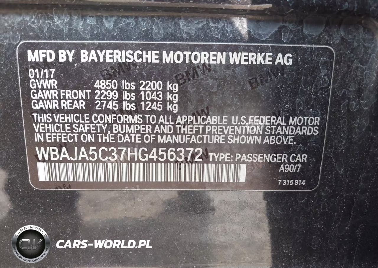 2017 BMW 530I VIN:WBAJA5C37HG456372 - 9