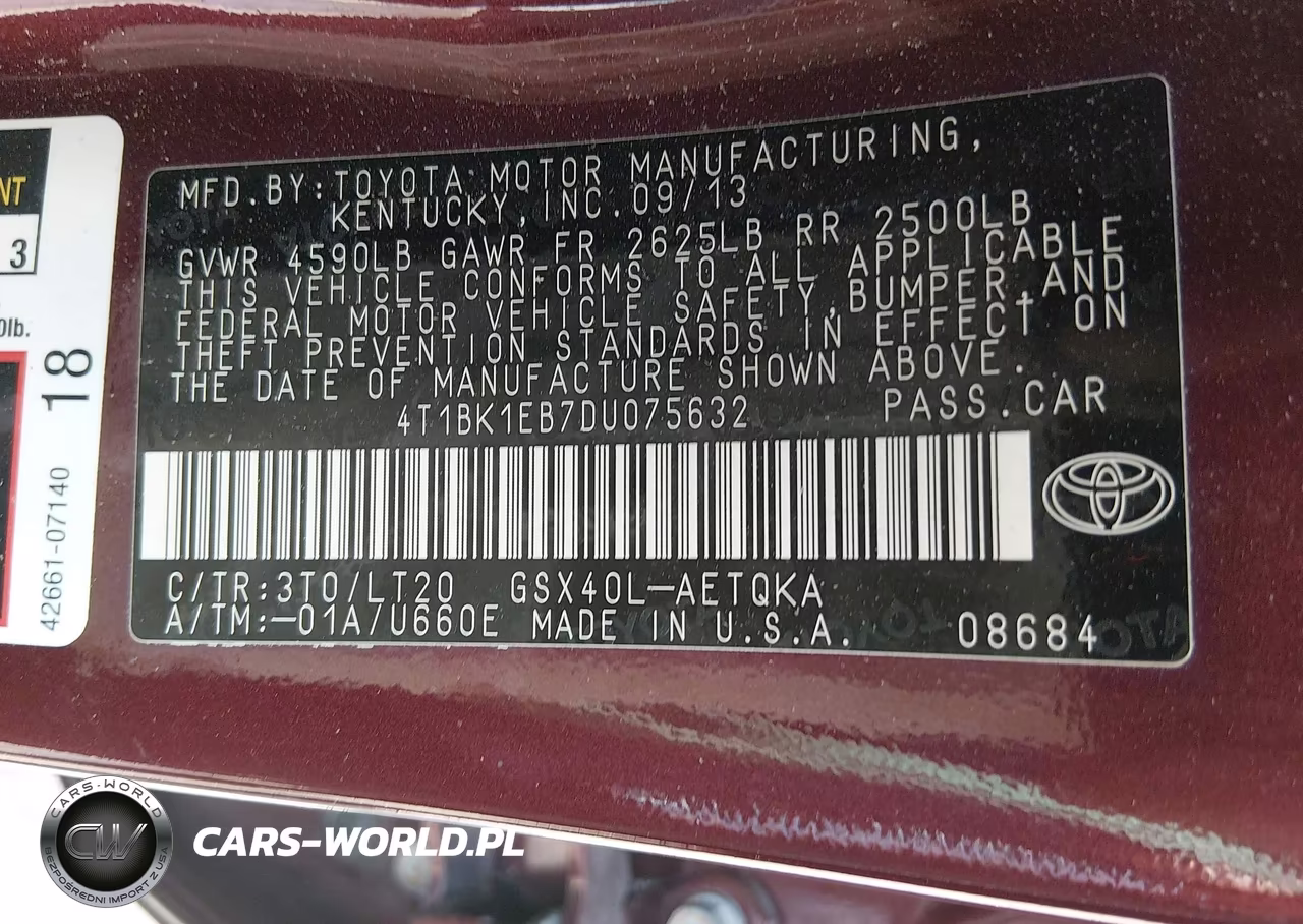 2013 Toyota Avalon Xle Touring VIN:4T1BK1EB7DU075632 - 9