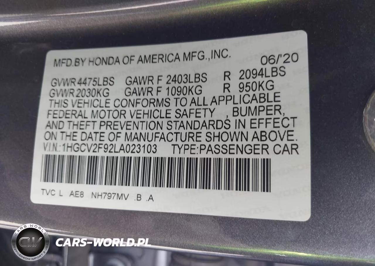 2020 Honda Accord Touring VIN:1HGCV2F92LA023103 - 9