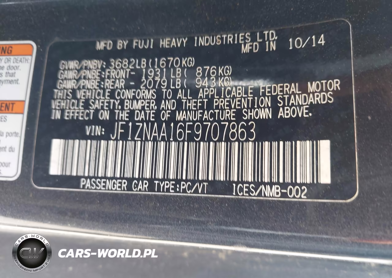 2015 Scion Fr-S VIN:JF1ZNAA16F9707863 - 9