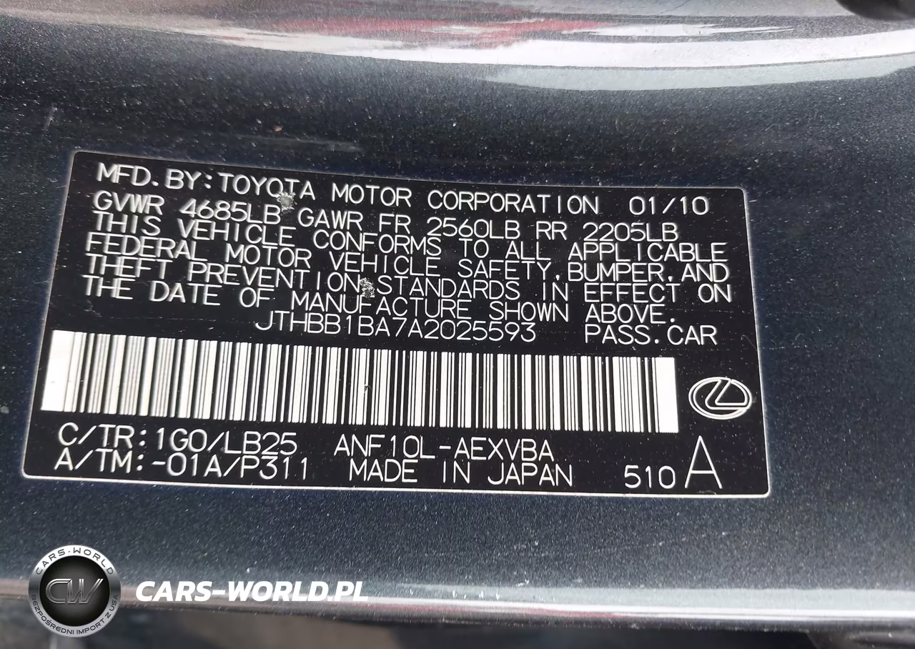2010 Lexus Hs 250H Premium VIN:JTHBB1BA7A2025593 - 9