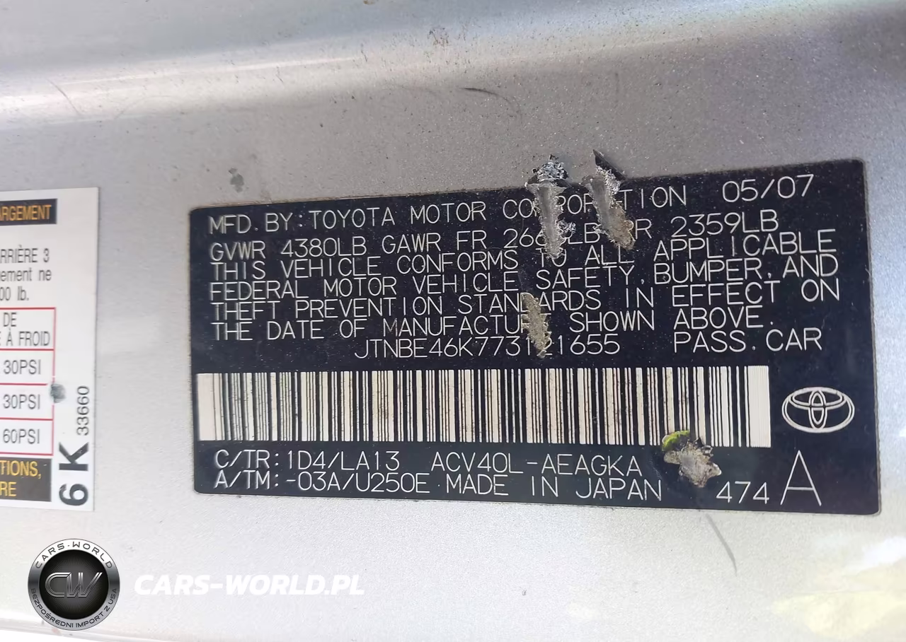 2007 Toyota Camry Xle VIN:JTNBE46K773121655 - 9