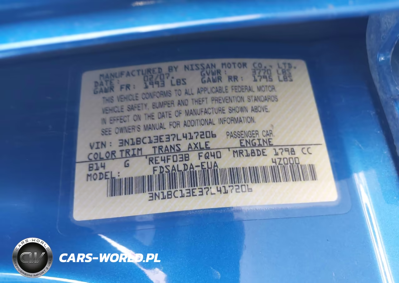 2007 Nissan Versa 1.8S VIN:3N1BC13E37L417206 - 9