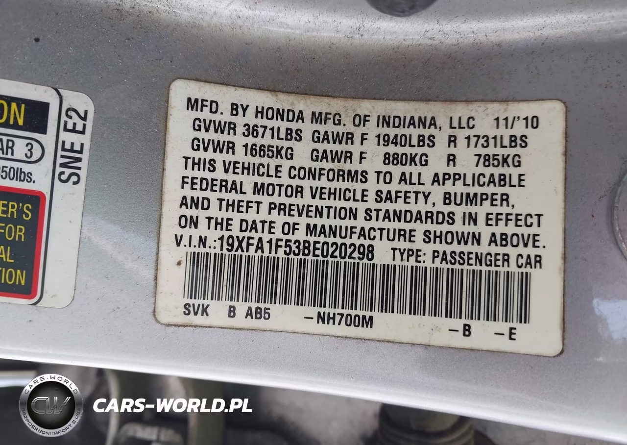 2011 Honda Civic Lx VIN:19XFA1F53BE020298 - 9