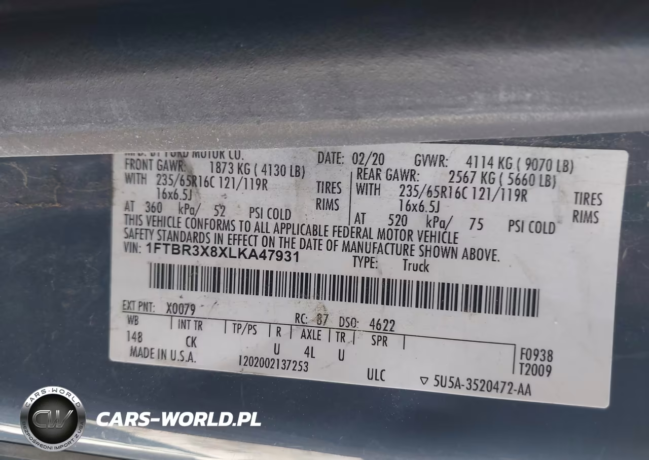 2020 Ford Transit-250 Cargo Van VIN:1FTBR3X8XLKA47931 - 9