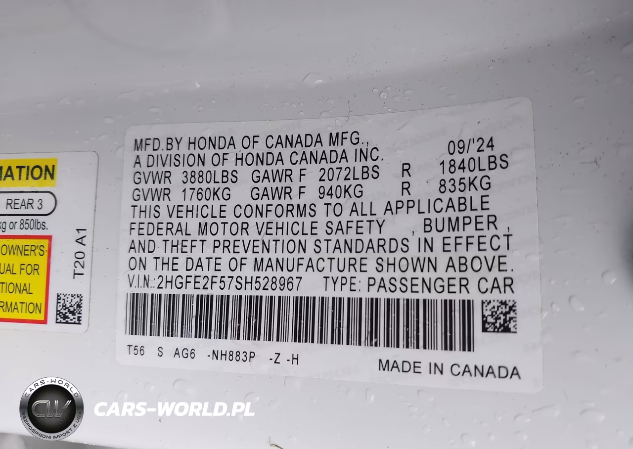 2025 Honda Civic Sport VIN:2HGFE2F57SH528967 - 9