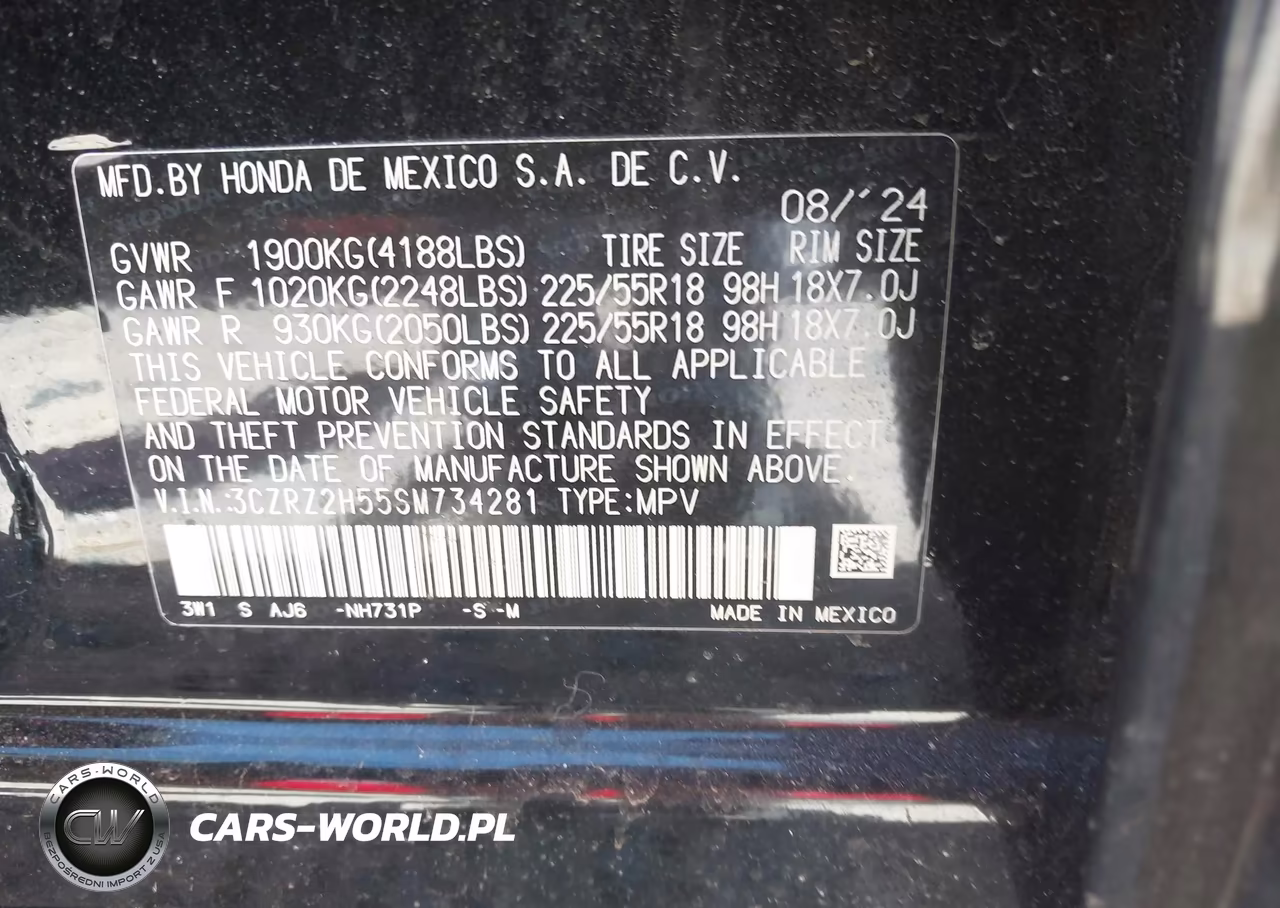 2025 Honda Hr-V Awd Sport VIN:3CZRZ2H55SM734281 - 9