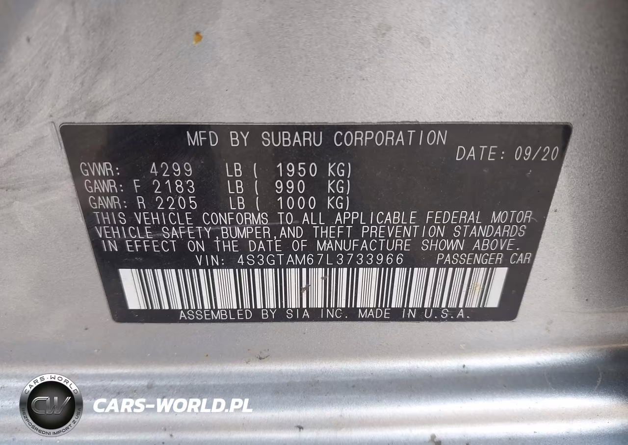 2020 Subaru Impreza Sport 5-Door VIN:4S3GTAM67L3733966 - 9