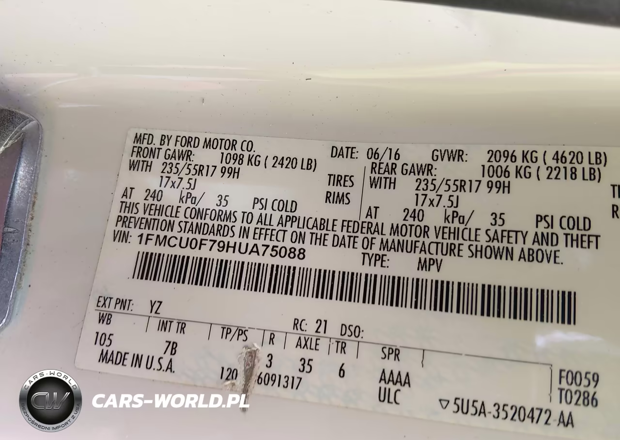 2017 Ford Escape S VIN:1FMCU0F79HUA75088 - 9