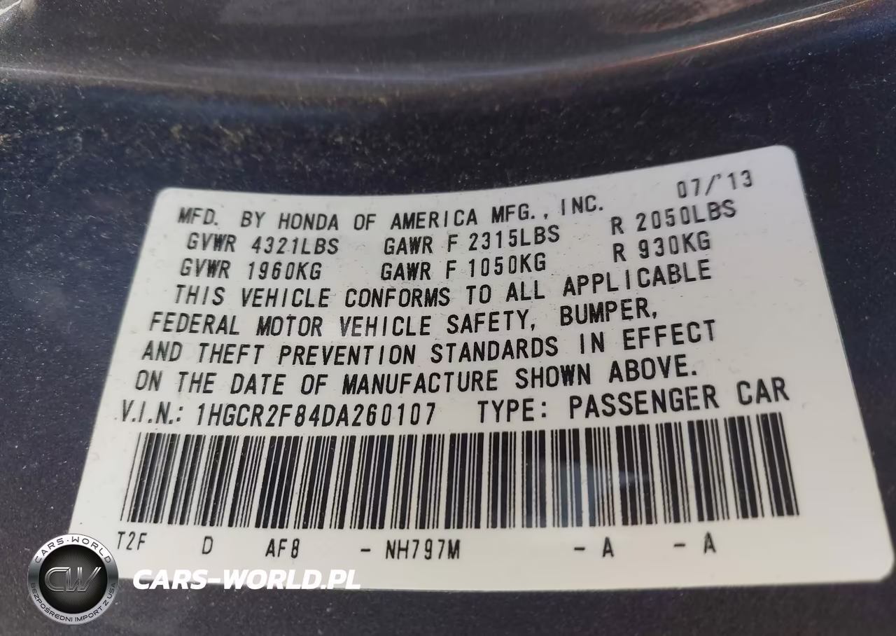 2013 Honda Accord Ex-L VIN:1HGCR2F84DA260107 - 9