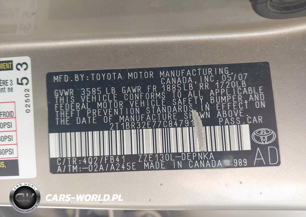 2007 Toyota Corolla Le VIN:2T1BR32E77C847915 - 9
