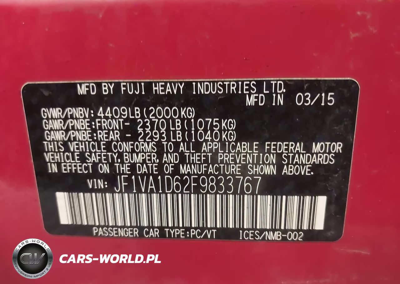 2015 Subaru Wrx Premium VIN:JF1VA1D62F9833767 - 9