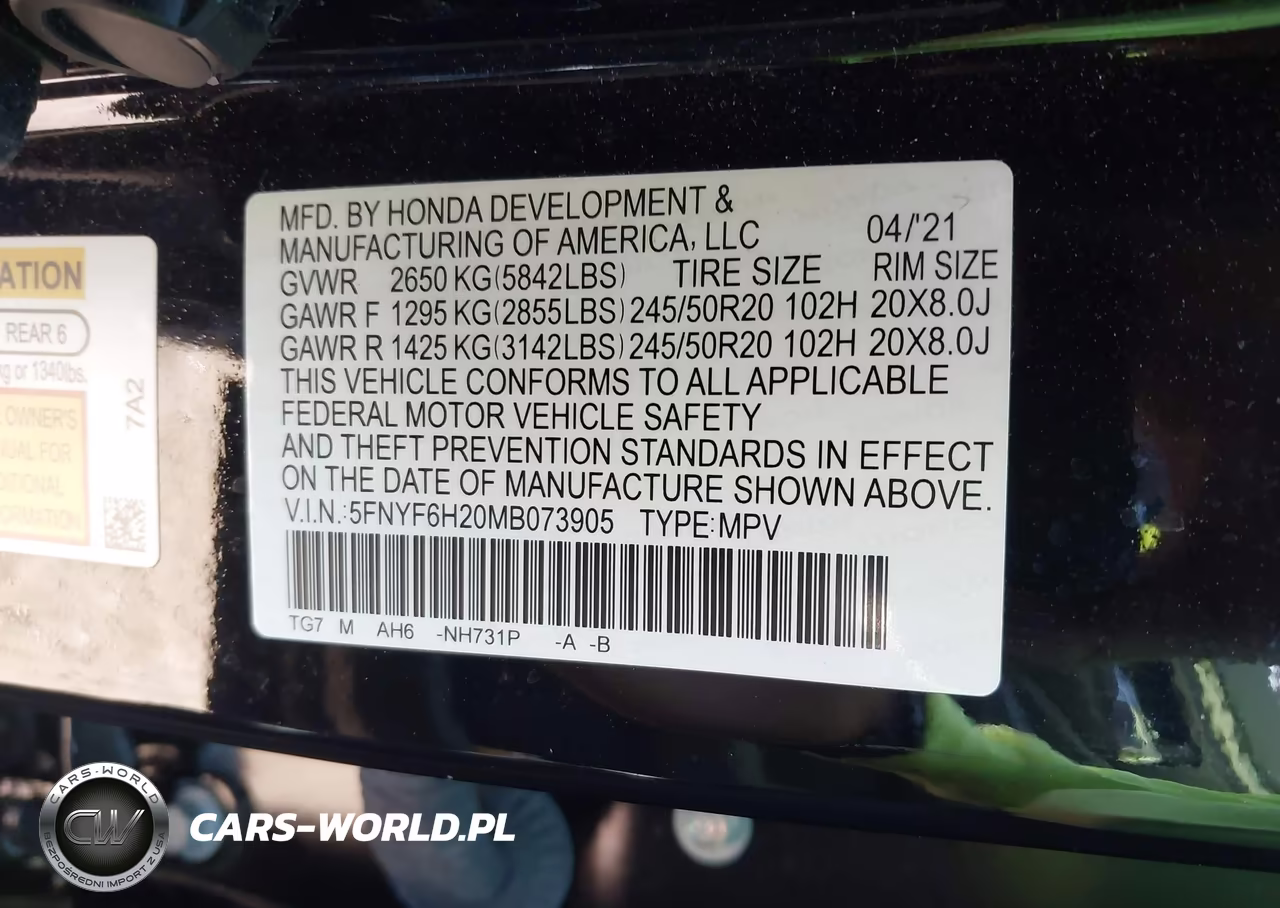 2021 Honda Pilot Awd Special Edition VIN:5FNYF6H20MB073905 - 9