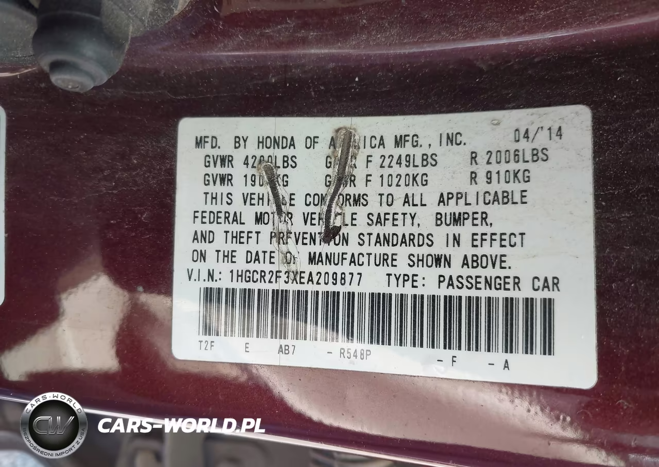 2014 Honda Accord Lx VIN:1HGCR2F3XEA209877 - 9