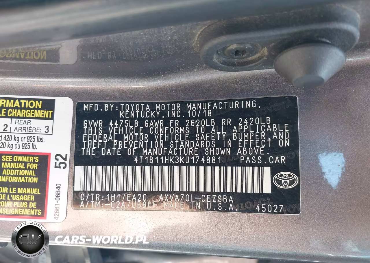 2019 Toyota Camry Se VIN:4T1B11HK3KU174881 - 9