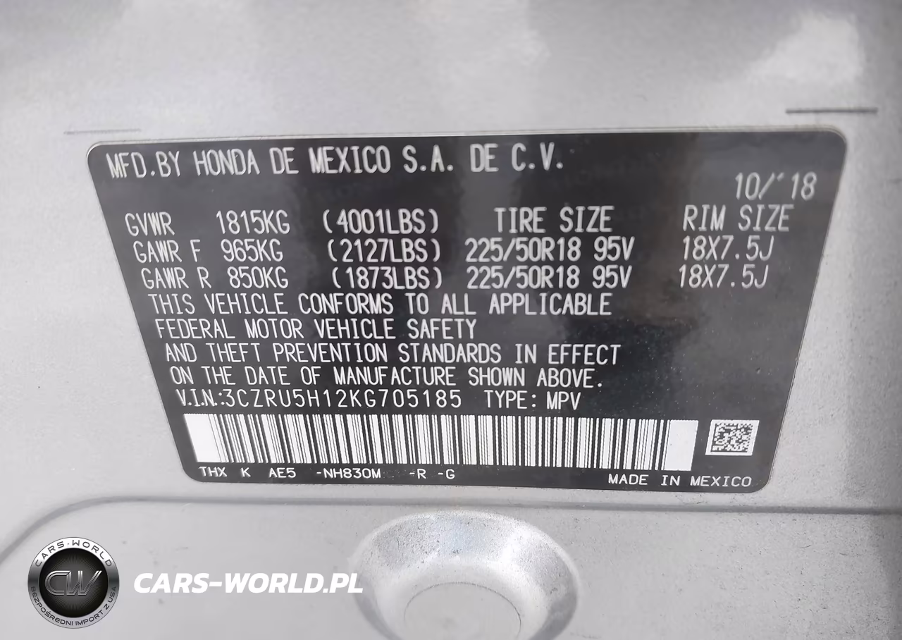 2019 Honda Hr-V Sport VIN:3CZRU5H12KG705185 - 9