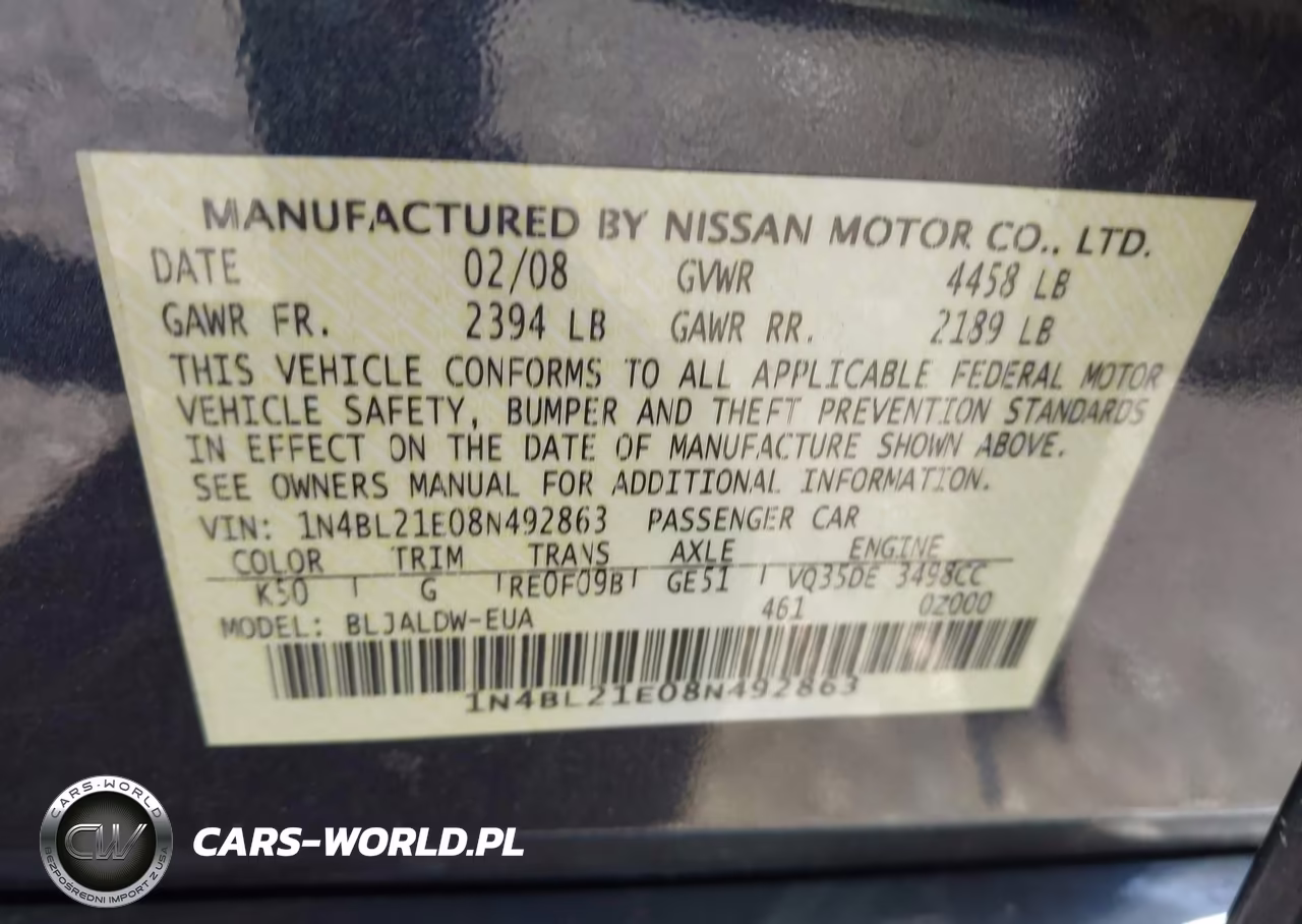 2008 Nissan Altima 3.5 Se VIN:1N4BL21E08N492863 - 9