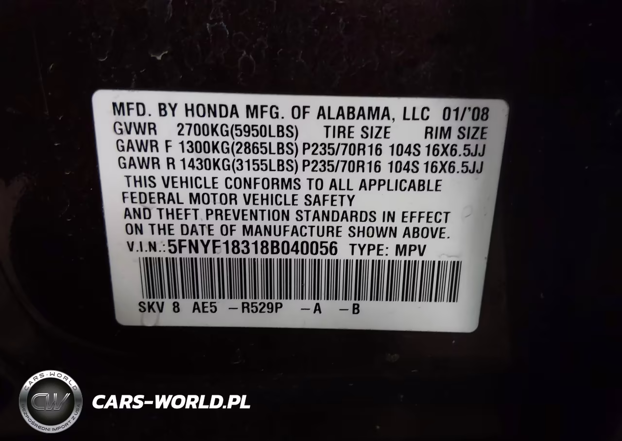 2008 Honda Pilot Se VIN:5FNYF18318B040056 - 9