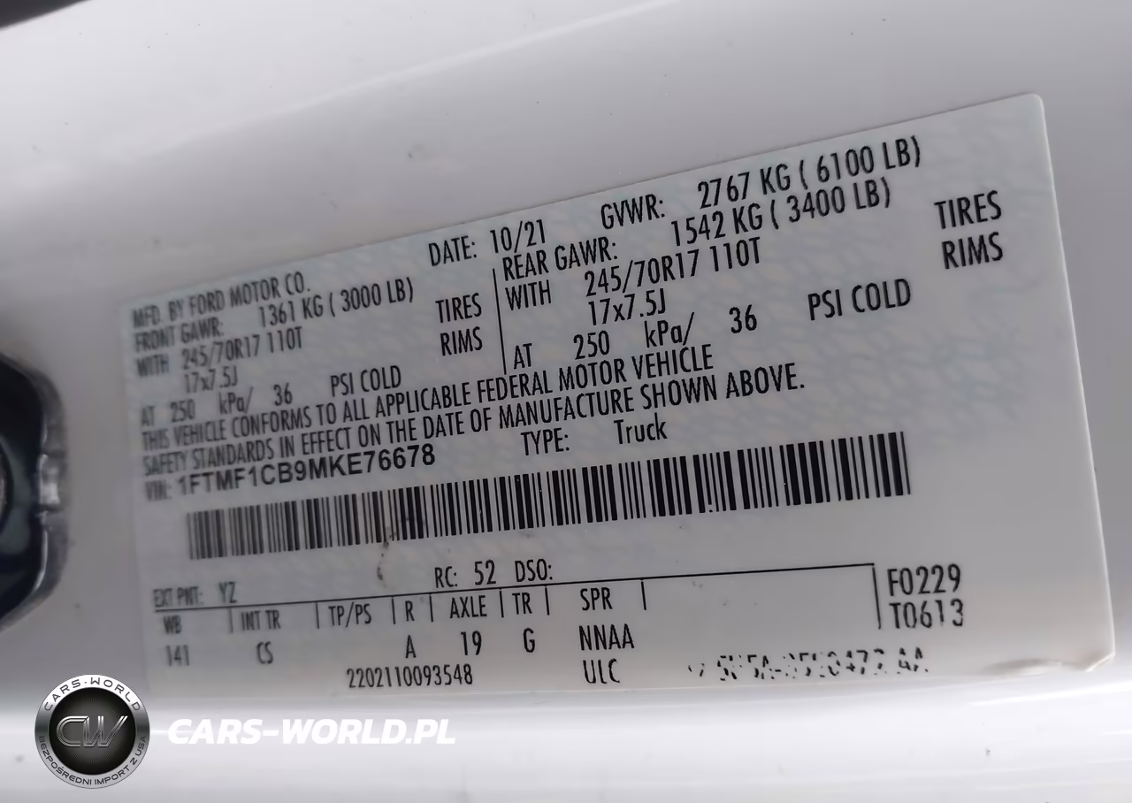 2021 Ford F-150 Xl VIN:1FTMF1CB9MKE76678 - 9