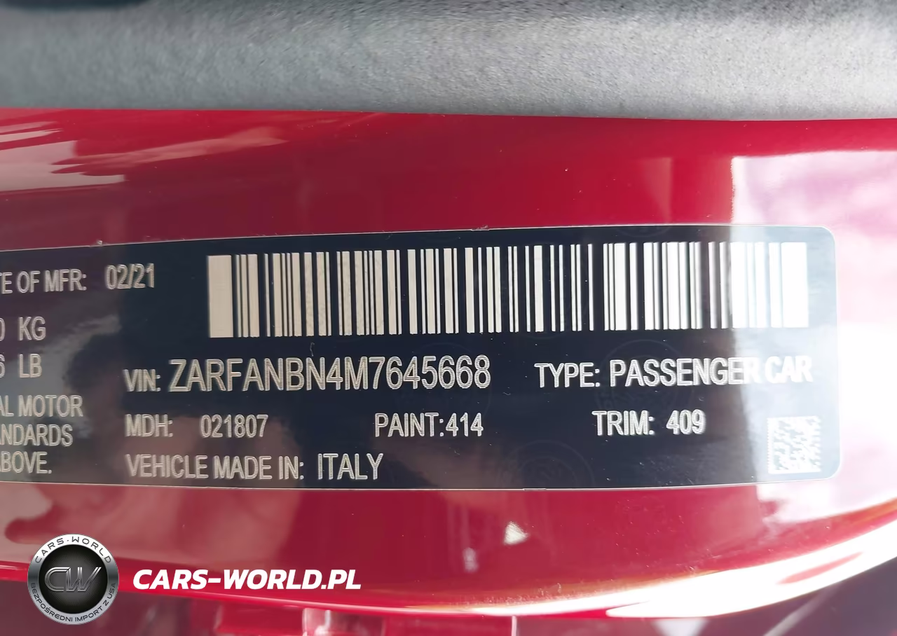 2021 Alfa Romeo Giulia Ti Awd VIN:ZARFANBN4M7645668 - 9