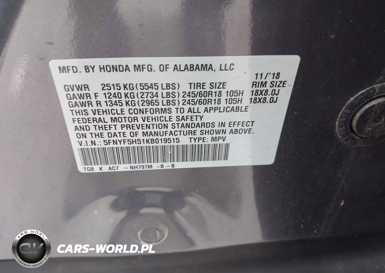 2019 Honda Pilot Ex-L VIN:5FNYF5H51KB019515 - 9