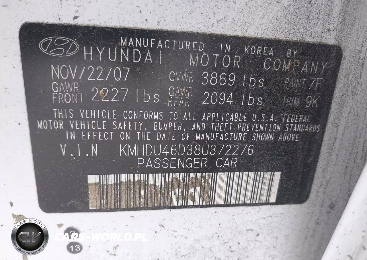 2008 Hyundai Elantra Gls-Se VIN:KMHDU46D38U372276 - 9
