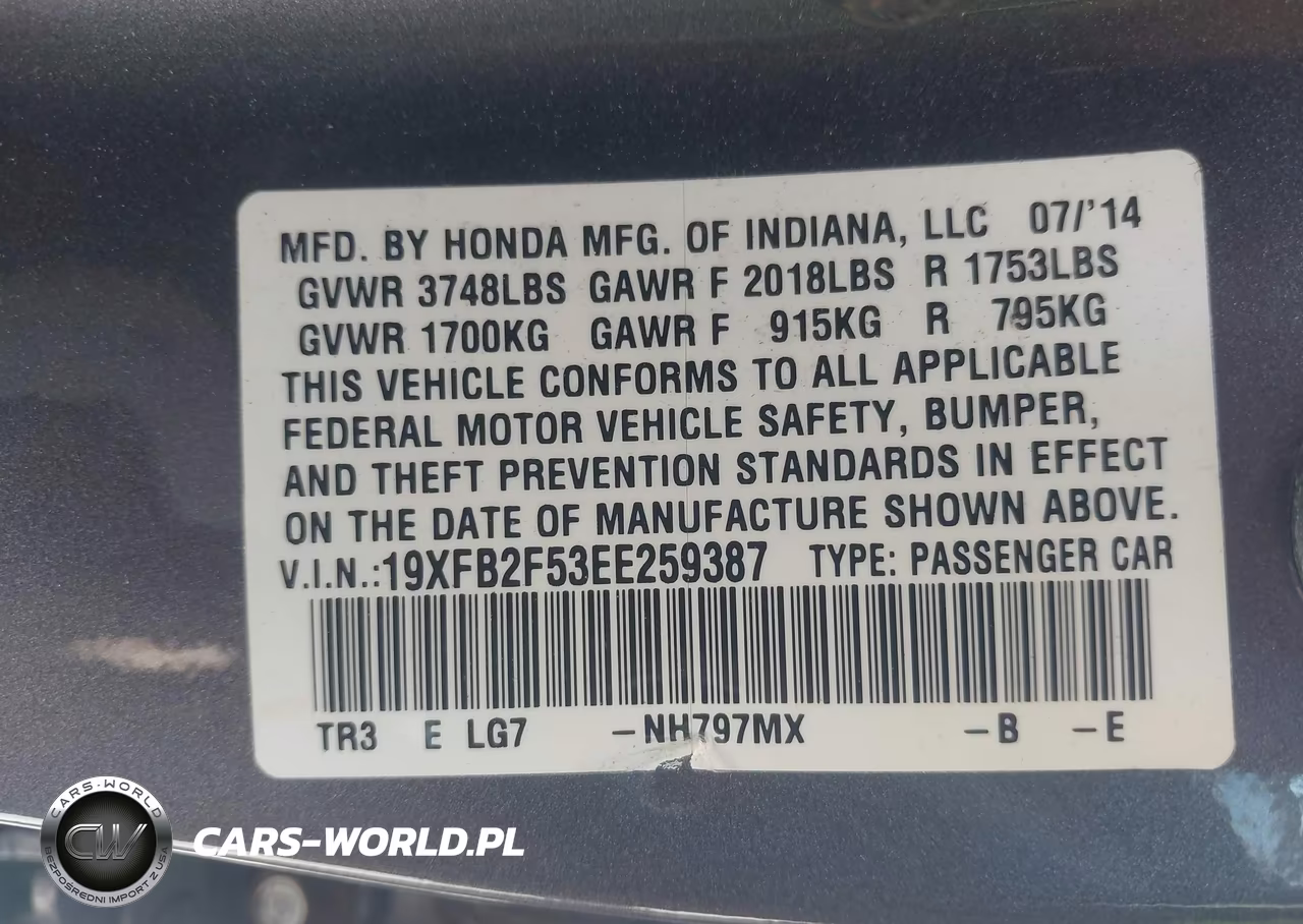 2014 Honda Civic Lx VIN:19XFB2F53EE259387 - 9