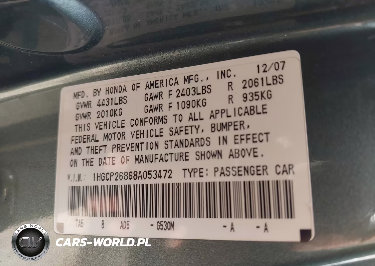 2008 Honda Accord 2.4 Ex-L VIN:1HGCP26868A053472 - 9