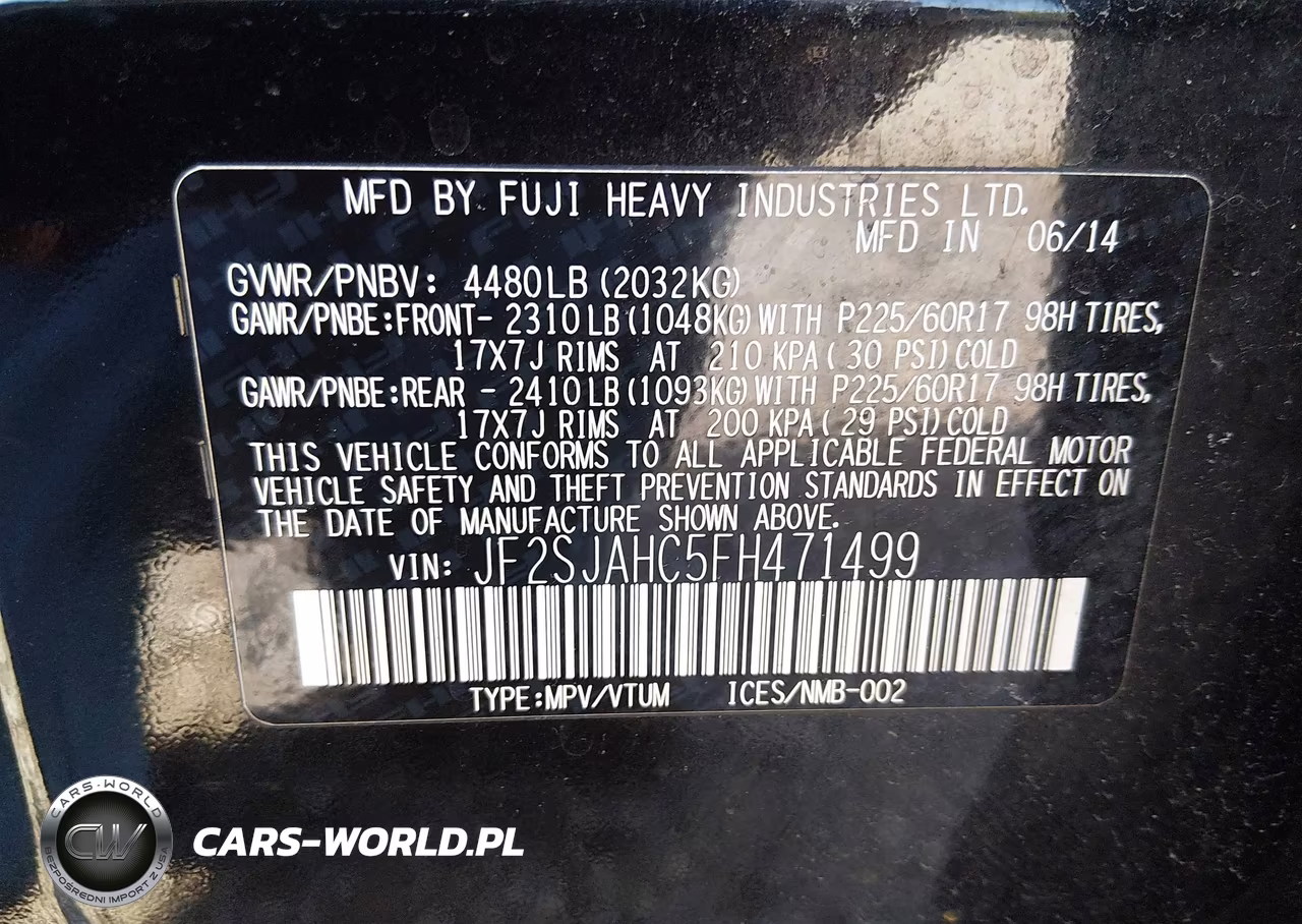 2015 Subaru Forester 2.5I Limited VIN:JF2SJAHC5FH471499 - 9