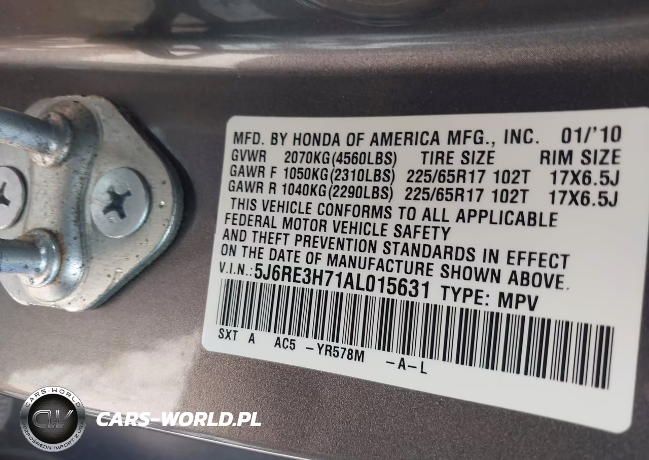2010 Honda Cr-V Ex-L VIN:5J6RE3H71AL015631 - 9