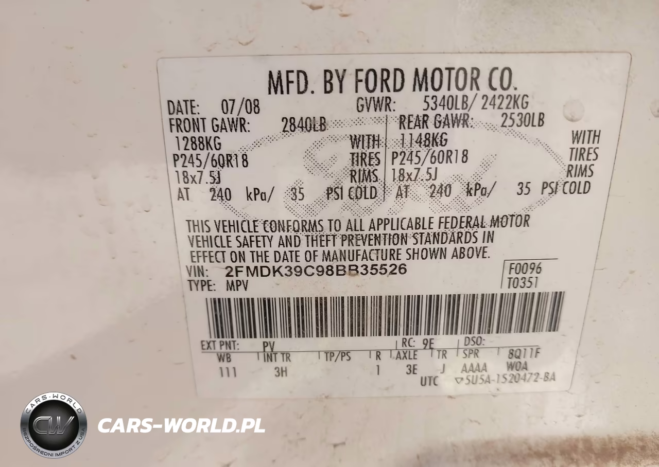 2008 Ford Edge Limited VIN:2FMDK39C98BB35526 - 9