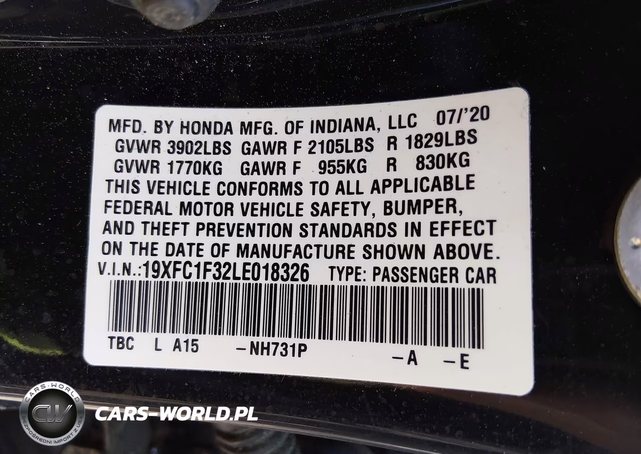 2020 Honda Civic Ex VIN:19XFC1F32LE018326 - 9