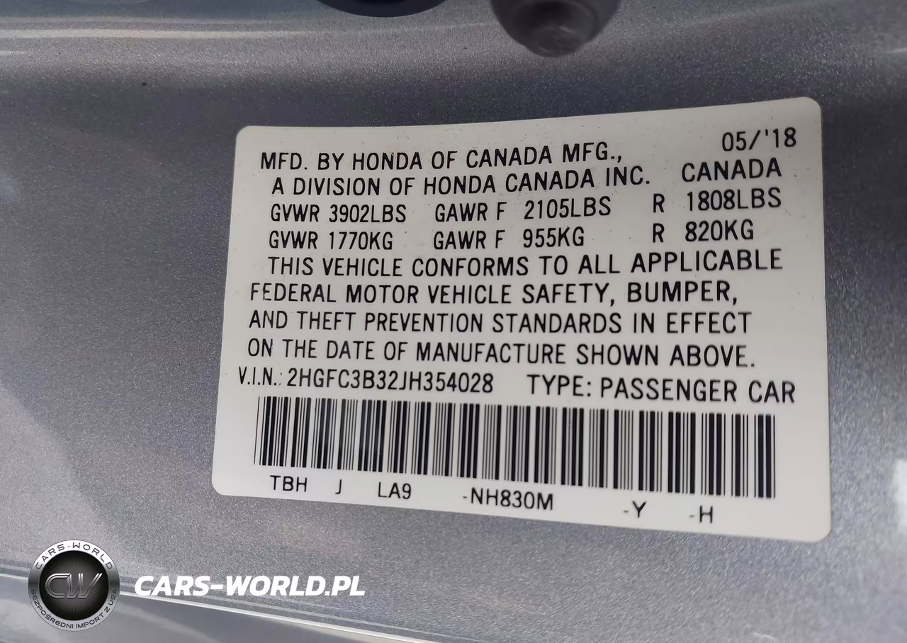2018 Honda Civic Ex-T VIN:2HGFC3B32JH354028 - 9