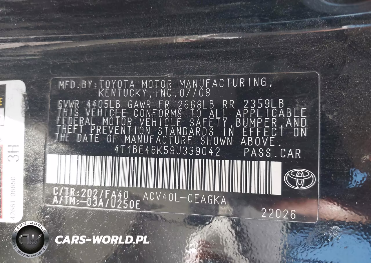 2009 Toyota Camry Xle VIN:4T1BE46K59U339042 - 9