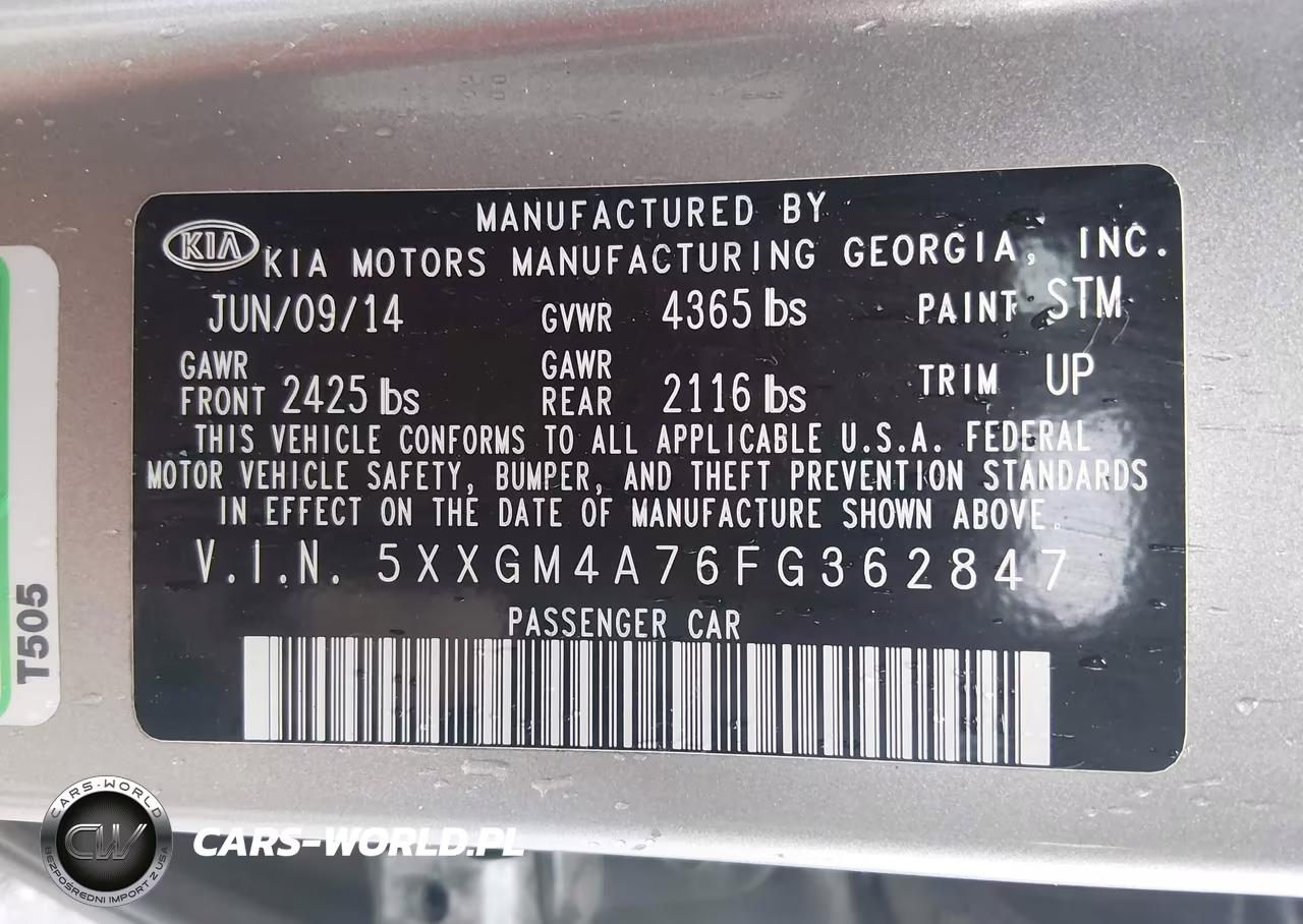 2015 Kia Optima Lx VIN:5XXGM4A76FG362847 - 9